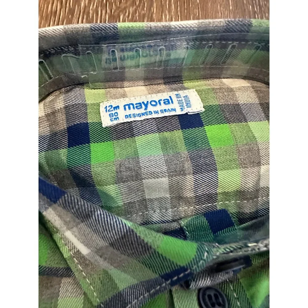 NWT Mayoral collar green plaid top 12‎ mos